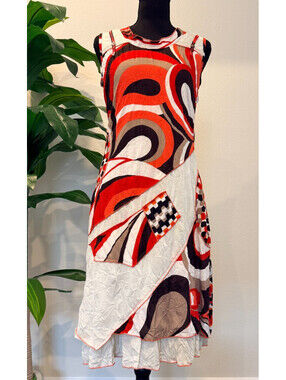 Michael Tyler Women's Abstract Layered Midi Dress – Size Small – Made in Canada